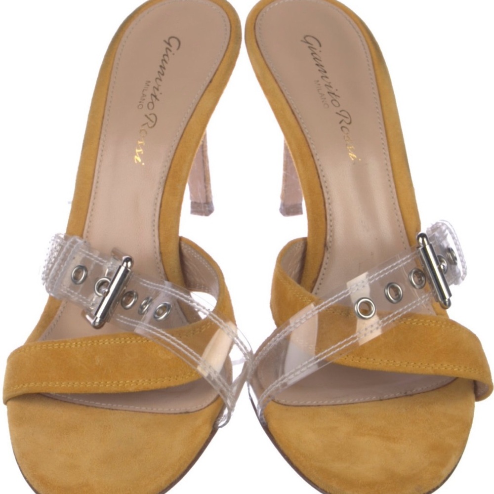 Gianvito Rossi Mustard Suede Heels with Clear Strap